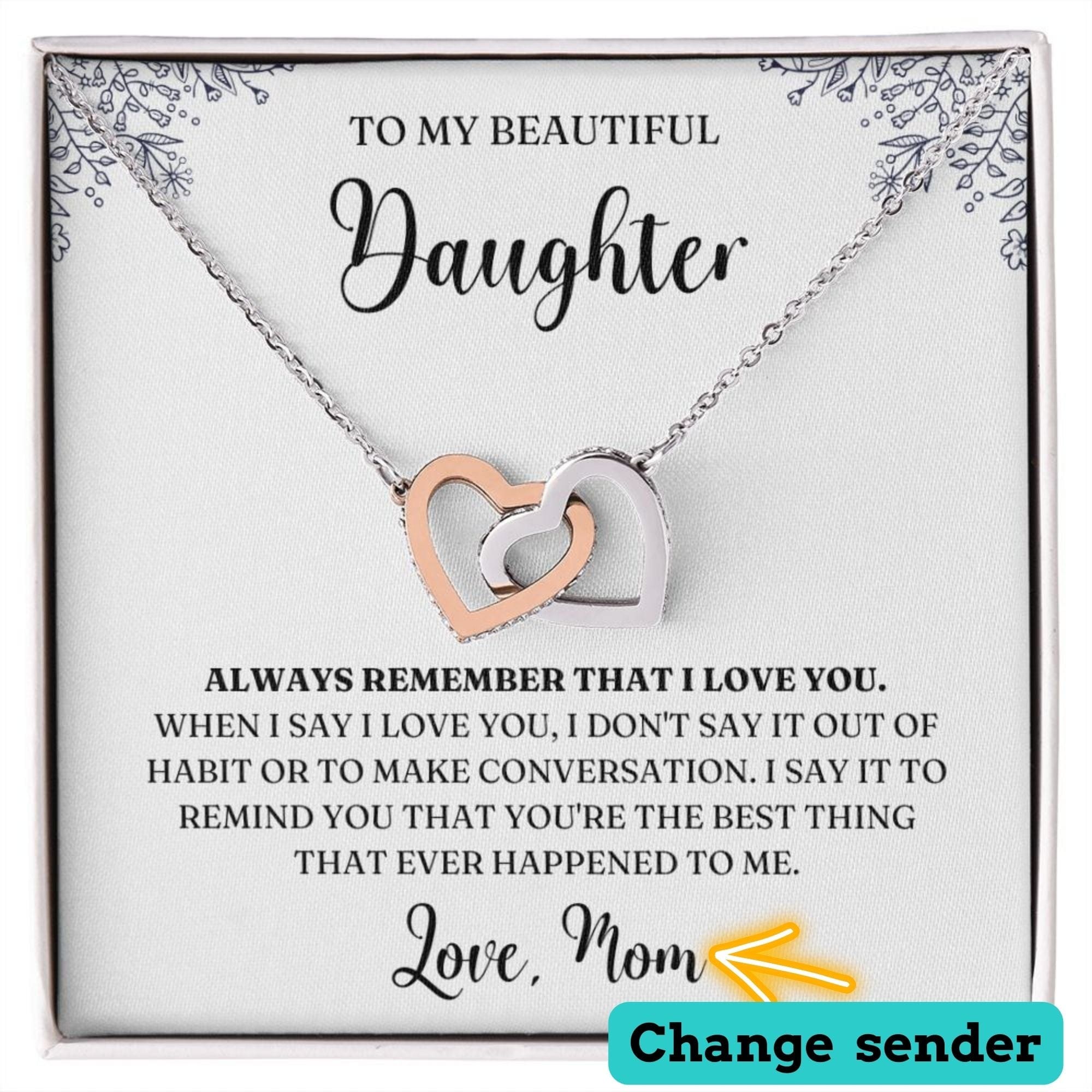 Sentimental Gifts for Daughter from Mom - Interlocking Hearts Necklace Standard Box