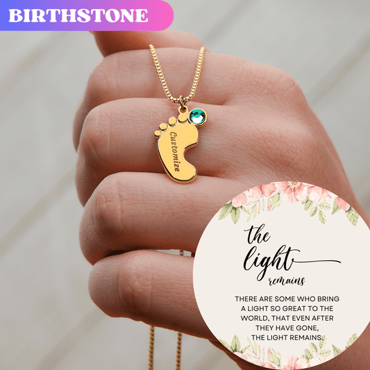 Memorial Necklace Engraved Baby Feet Charm Necklace Miscarriage Gift Bereavement Birthstone Charm Loss of child gift for Mom