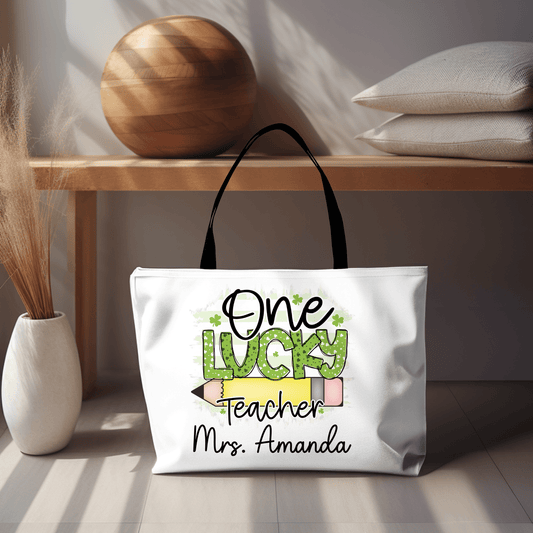 Teacher St Patrick's Day Weekender Tote Personalized One Lucky teacher Oversized tote