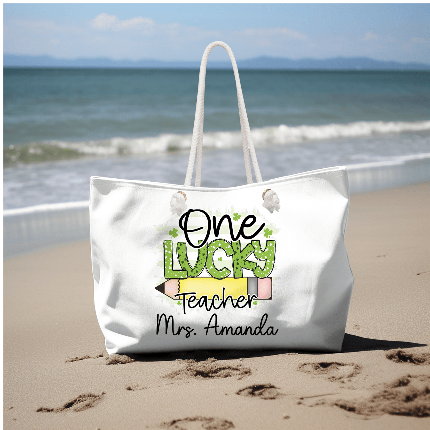 Teacher St Patrick's Day Weekender Tote Personalized One Lucky teacher Oversized tote