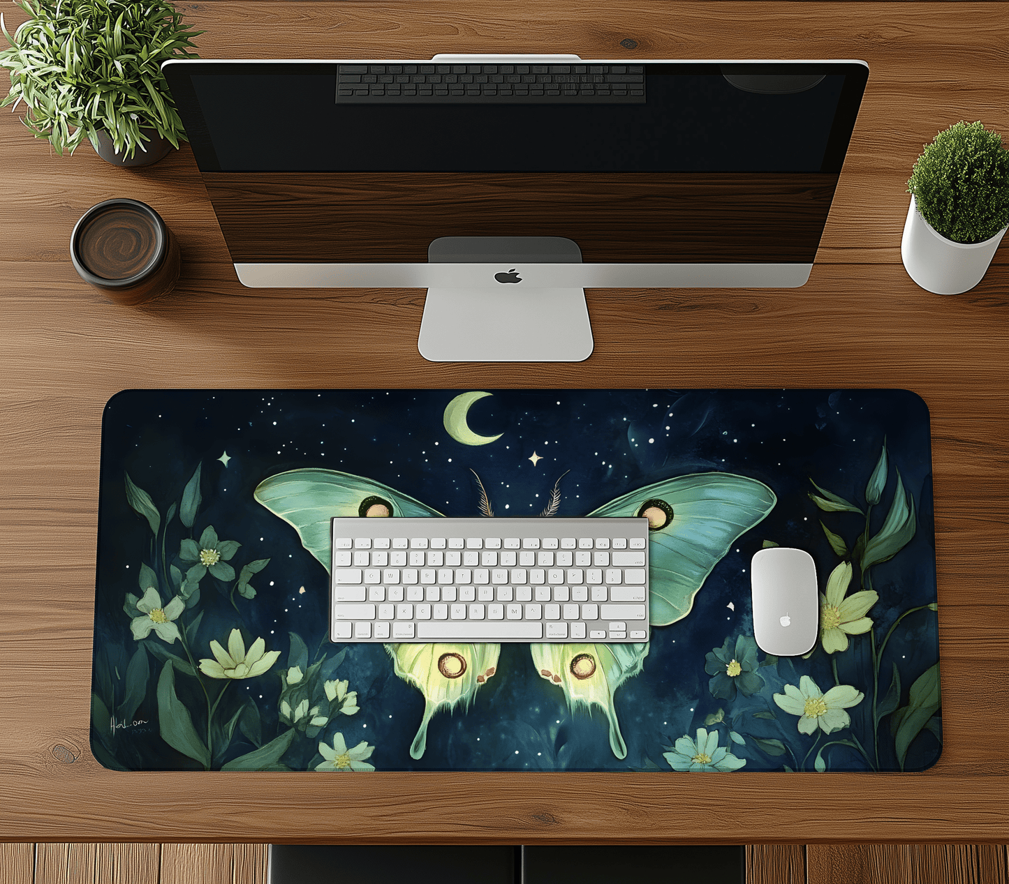 Cottagecore Celestial Luna Moth Desk Mat, Whimsigoth Mouse pad