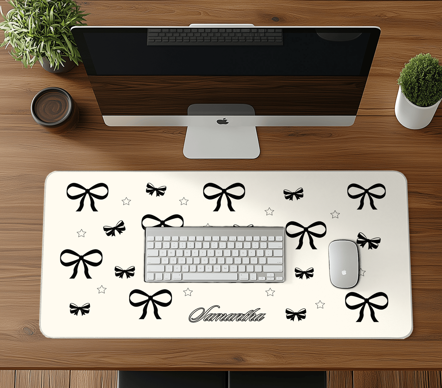 Personalized Coquette Pattern Desk Mat Black Bow Aesthetic Desk Pad Y2K Coquette Room Decor Deskmat