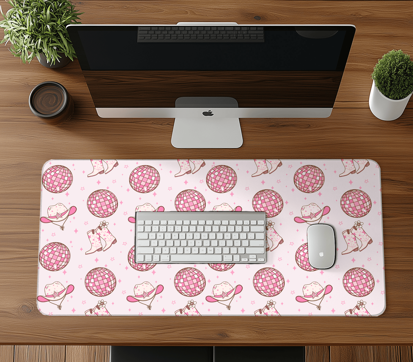 Cowboy Disco Home decor Cowgirl Coquette deskmat Cute pink desk mat Disco Ball Aesthetic Soft Girl aesthetic custom desk pad