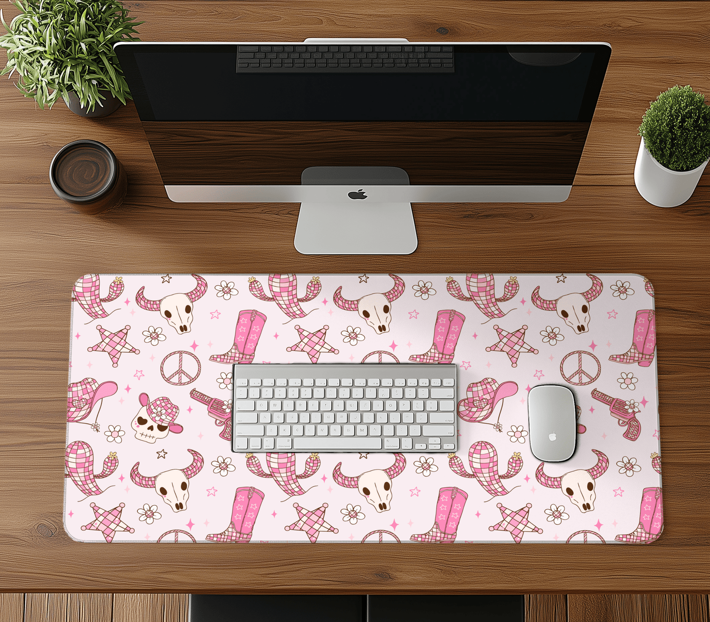 Cowboy Boots Desert Home decor Cowgirl Coquette deskmat Cute pink desk mat Cow Skull Cactus Aesthetic Soft Girl aesthetic custom desk pad