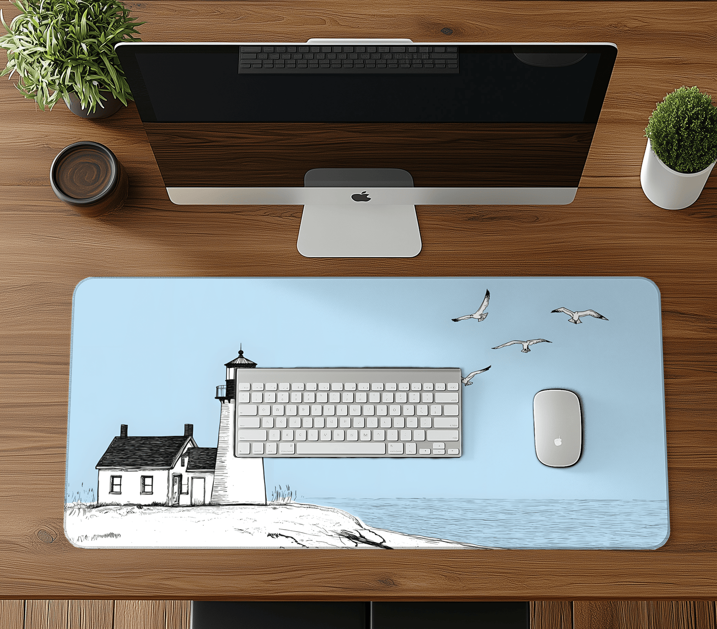 New England Decor Lighthouse Computer desk mat Nautical extra large Desk pad Beach house office decor