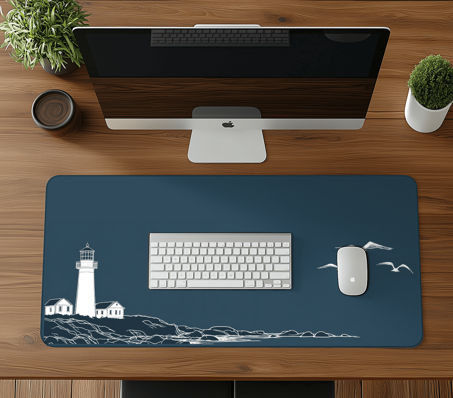 New England Decor Lighthouse Computer desk mat Nautical extra large Desk pad Beach house office decor