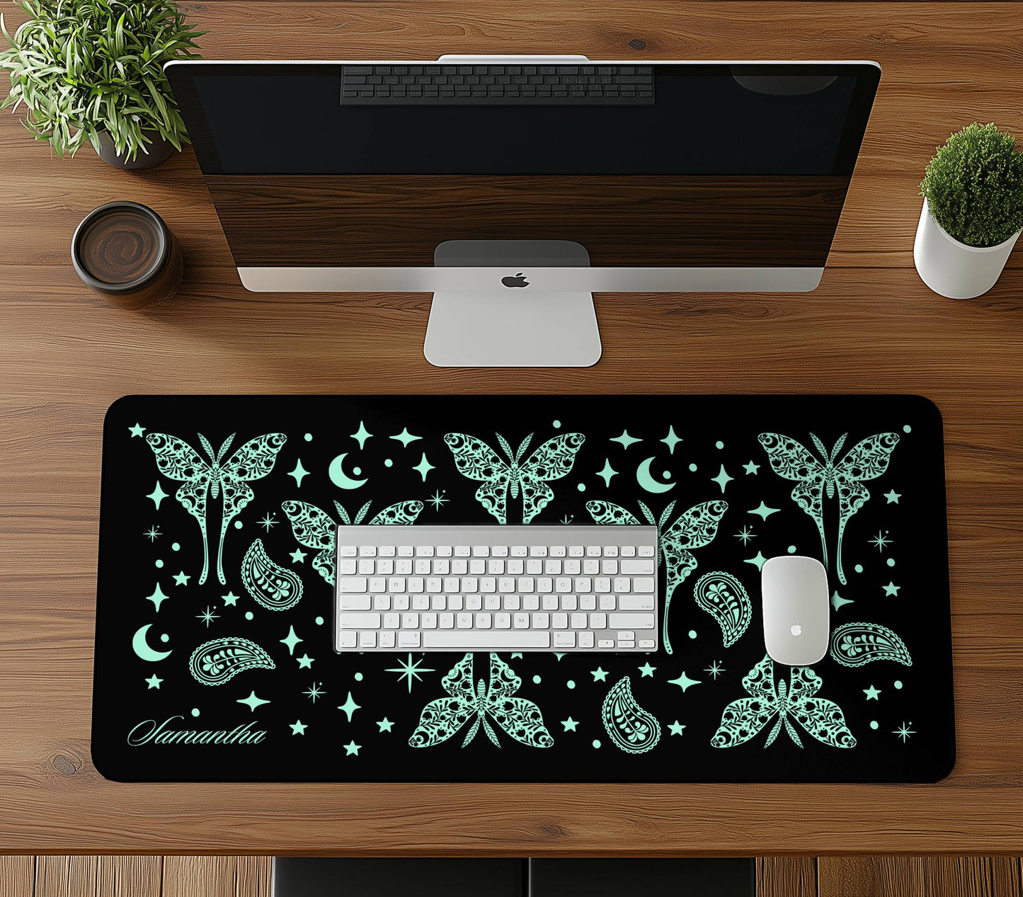 Custom Celestial Luna Moth Computer Desk Mat Mystical Luna Moth Mouse pad Cottagecore Moth mousepad Gift For Moth Enthusiasts Whimsigoth Deskpad