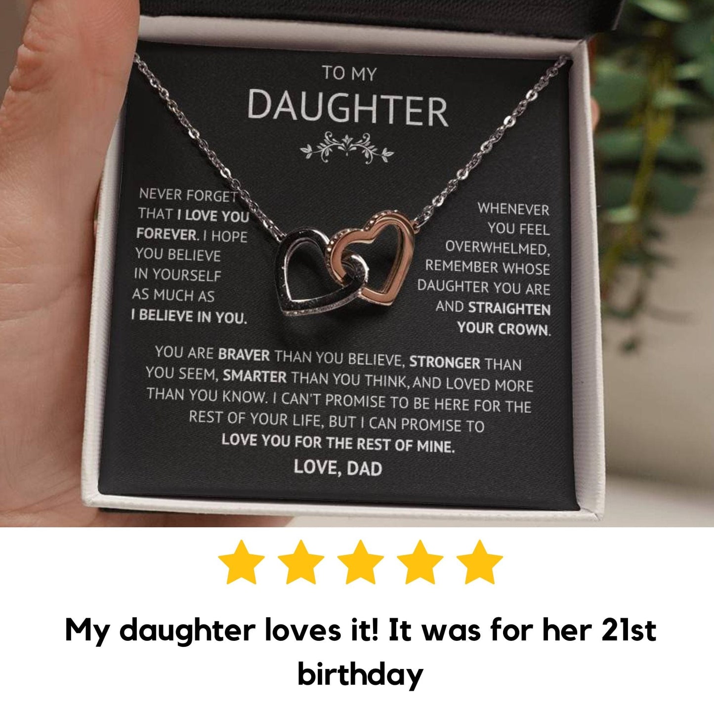 To my Daughter Interlocking Heart Necklace, Birthday Gift from Dad, Graduation Gift for Daughter