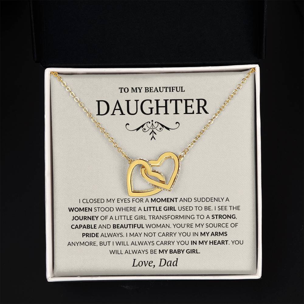 To my Daughter Interlocking Heart Necklace, Birthday Gift from Dad, Graduation Gift for Daughter-Tan