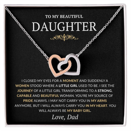 To my Daughter Interlocking Heart Necklace, Birthday Gift from Dad, Graduation Gift for Daughter Gold