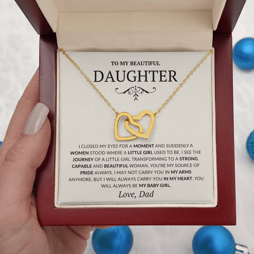 To my Daughter Interlocking Heart Necklace, Birthday Gift from Dad, Graduation Gift for Daughter-Tan