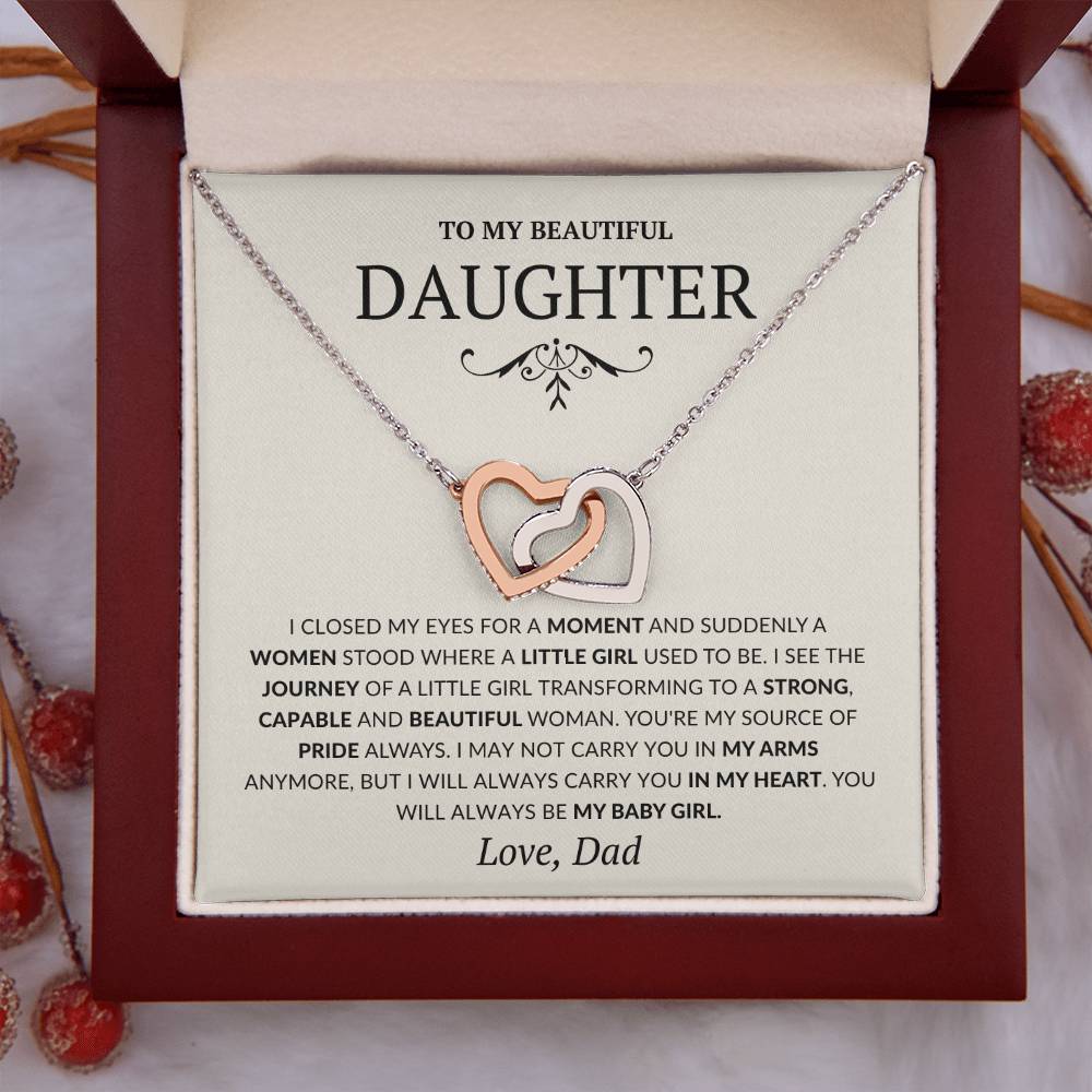 To my Daughter Interlocking Heart Necklace, Birthday Gift from Dad, Graduation Gift for Daughter-Tan