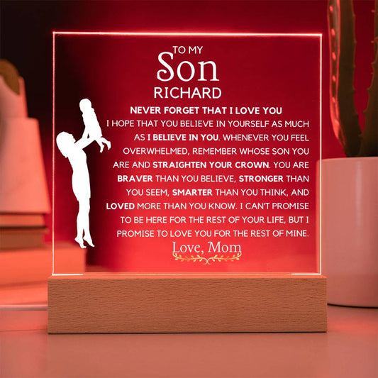 To my Son Personalized Acrylic Plaque Gift for son from Mom Custom LED lighted plaque