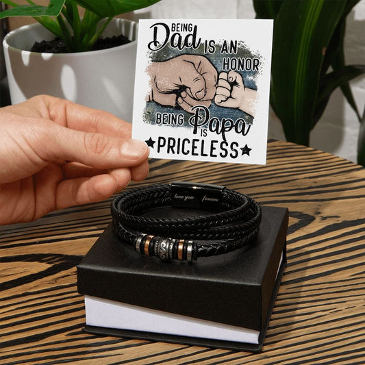 Being a dad in an Honor Vegan Leather Bracelet, Gift for Dad, New Grandpa Gift, Fathers Day gift