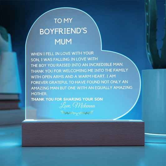 Boyfriend's mum acrylic plaque, Custom Christmas gift for boyfriend's mom, Personalized My boyfriends mother appreciation gifts