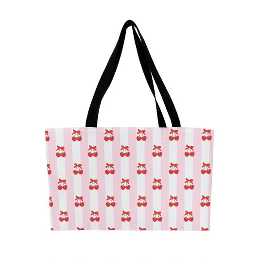 Pink Coquette Large Tote bag Cherries Print Oversized Tote bag Coquette aesthetic Weekender Bag