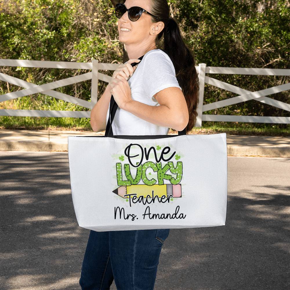 Teacher St Patrick's Day Weekender Tote Personalized One Lucky teacher Oversized tote