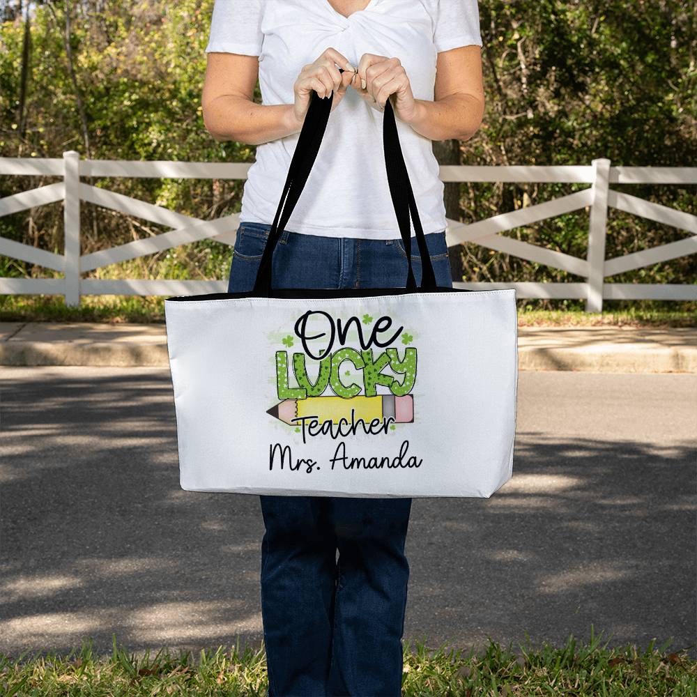 Teacher St Patrick's Day Weekender Tote Personalized One Lucky teacher Oversized tote