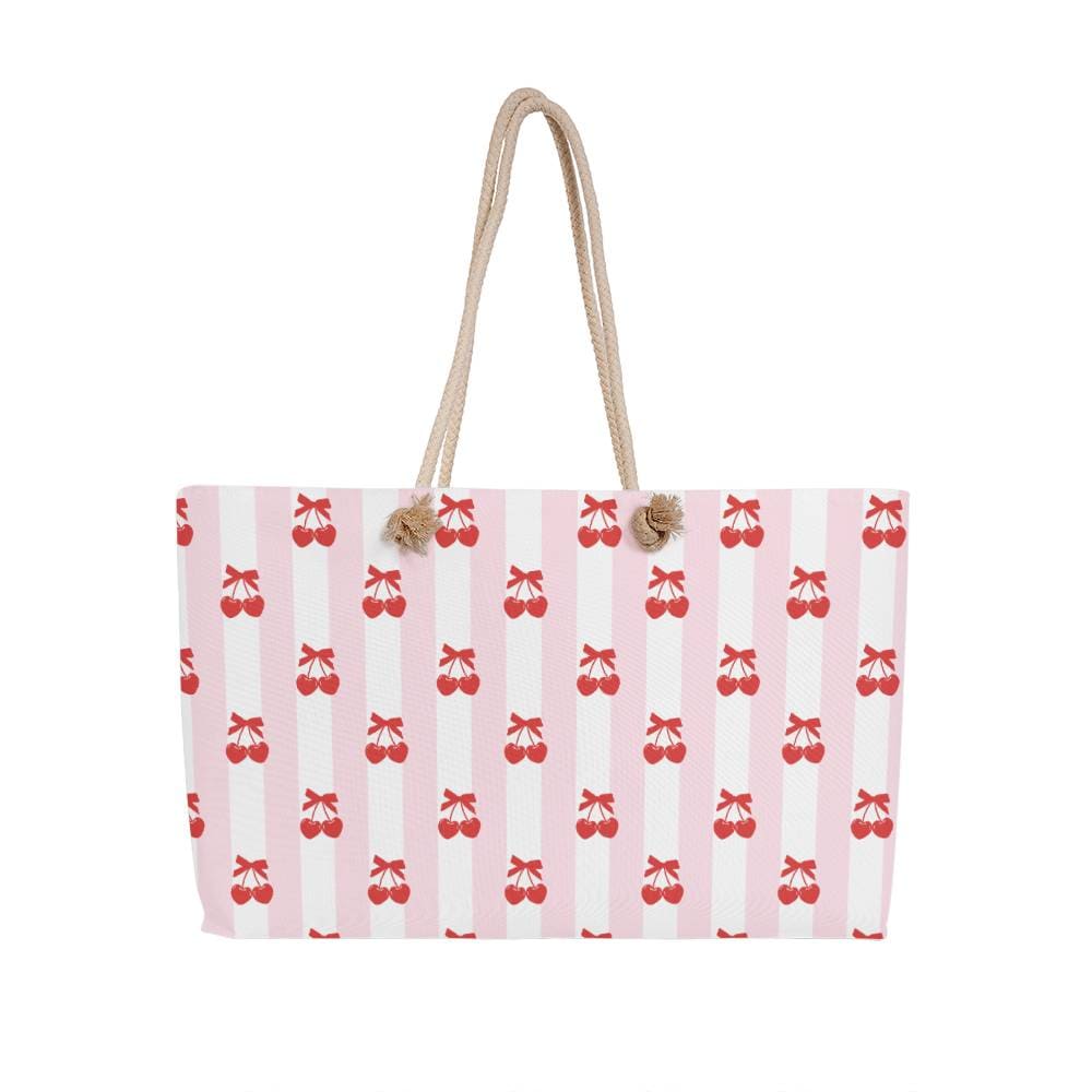 Pink Coquette Large Tote bag Cherries Print Oversized Tote bag Coquette aesthetic Weekender Bag