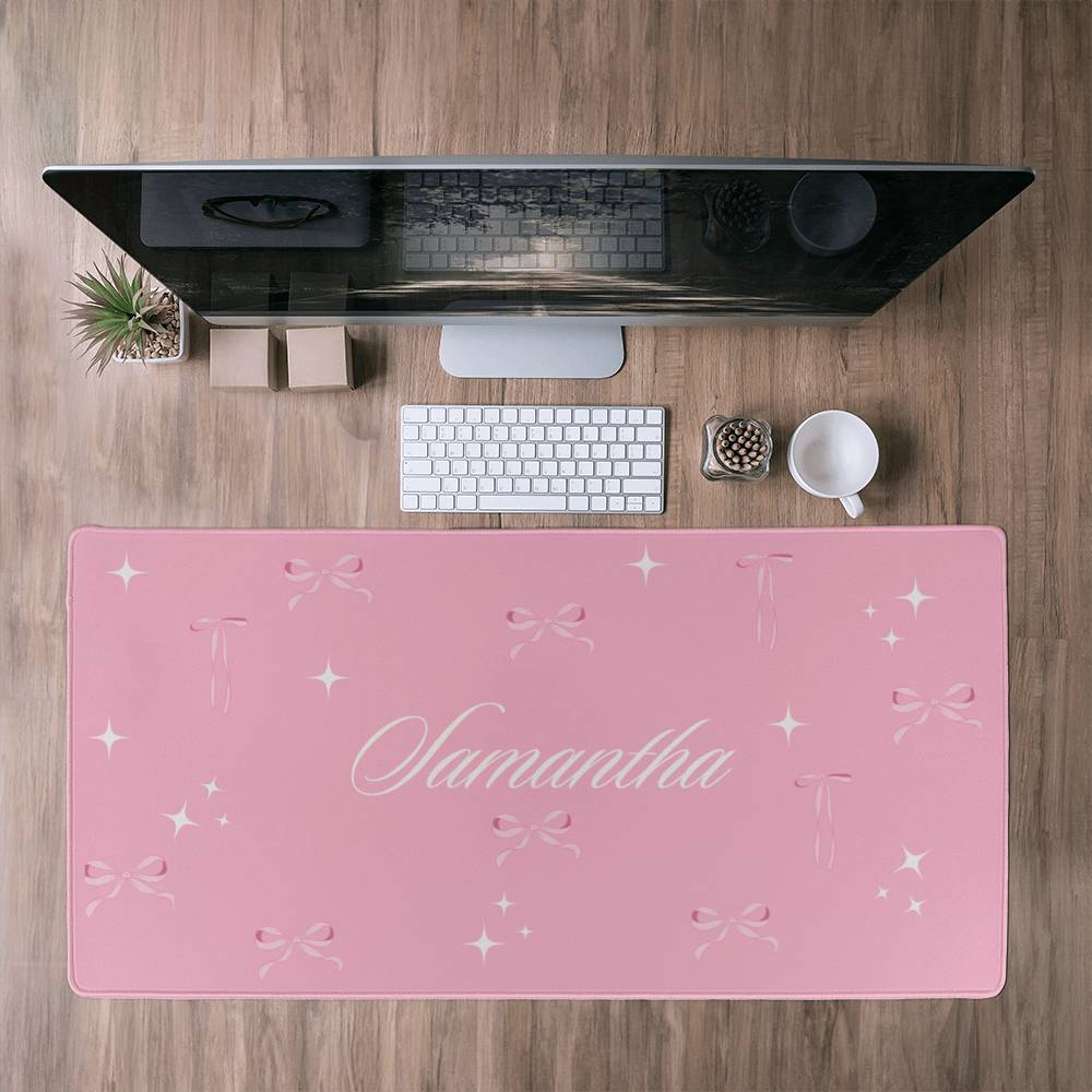 Personalized Coquette Desk Mat Pink Bow Aesthetic Desk Pad Y2K Coquette Room Decor Deskmat