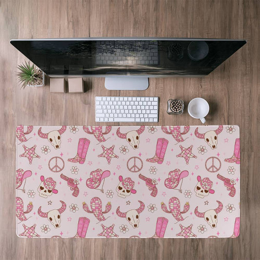 Cowboy Boots Desert Home decor Cowgirl Coquette deskmat Cute pink desk mat Cow Skull Cactus Aesthetic Soft Girl aesthetic custom desk pad