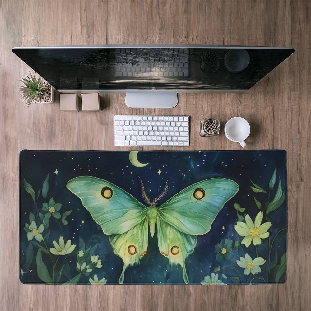 Cottagecore Celestial Luna Moth Desk Mat, Whimsigoth Mouse pad