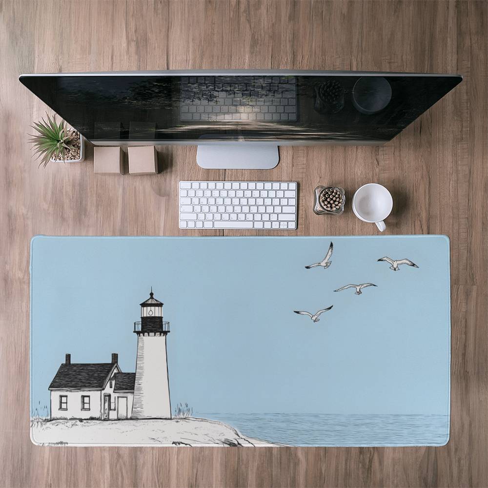 New England Decor Lighthouse Computer desk mat Nautical extra large Desk pad Beach house office decor