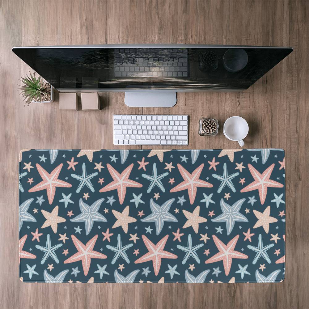 Blue Seashells Computer desk mat, Extra large mousepad,Blue Coastal office Decor