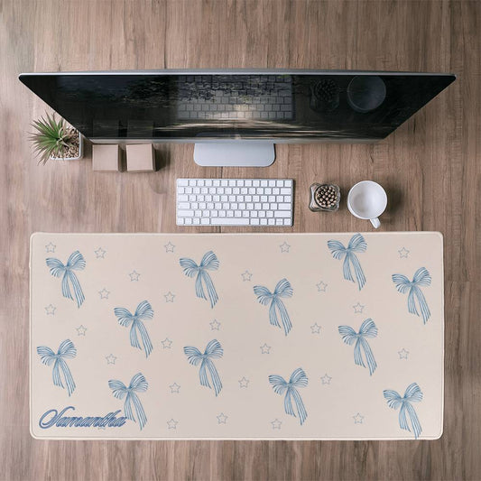 Personalized Coquette Pattern Desk Mat Blue  Bow Aesthetic Desk Pad Y2K Coquette Room Decor Deskmat