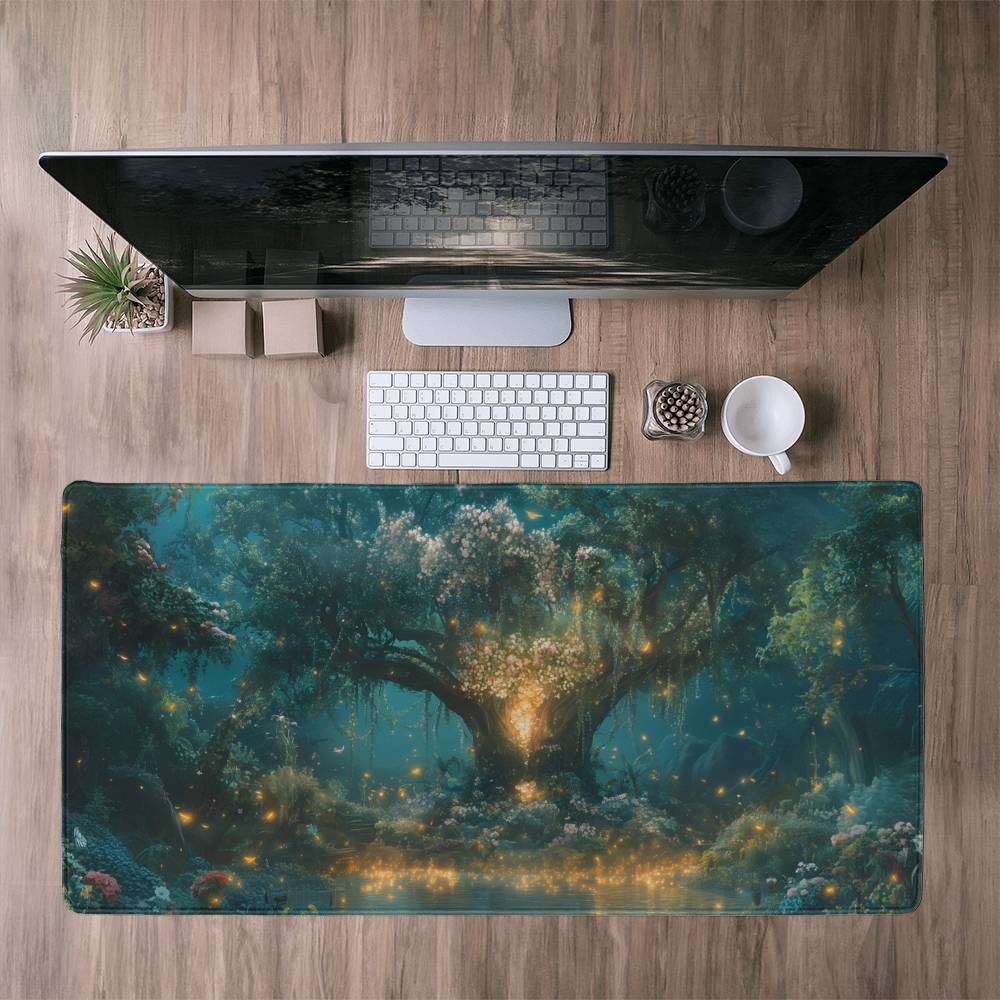 Ghibli inspired magical forest desk mat mousepad for gamers, Gift for Gamer, Gaming desk mat