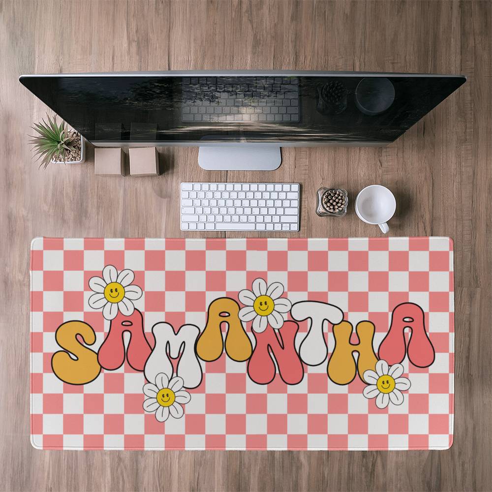 Personalized Retro Daisy Desk mat, Cute desk decor, Custom long desk pad Y2k desk accessories Large Kawaii mat large mousepad