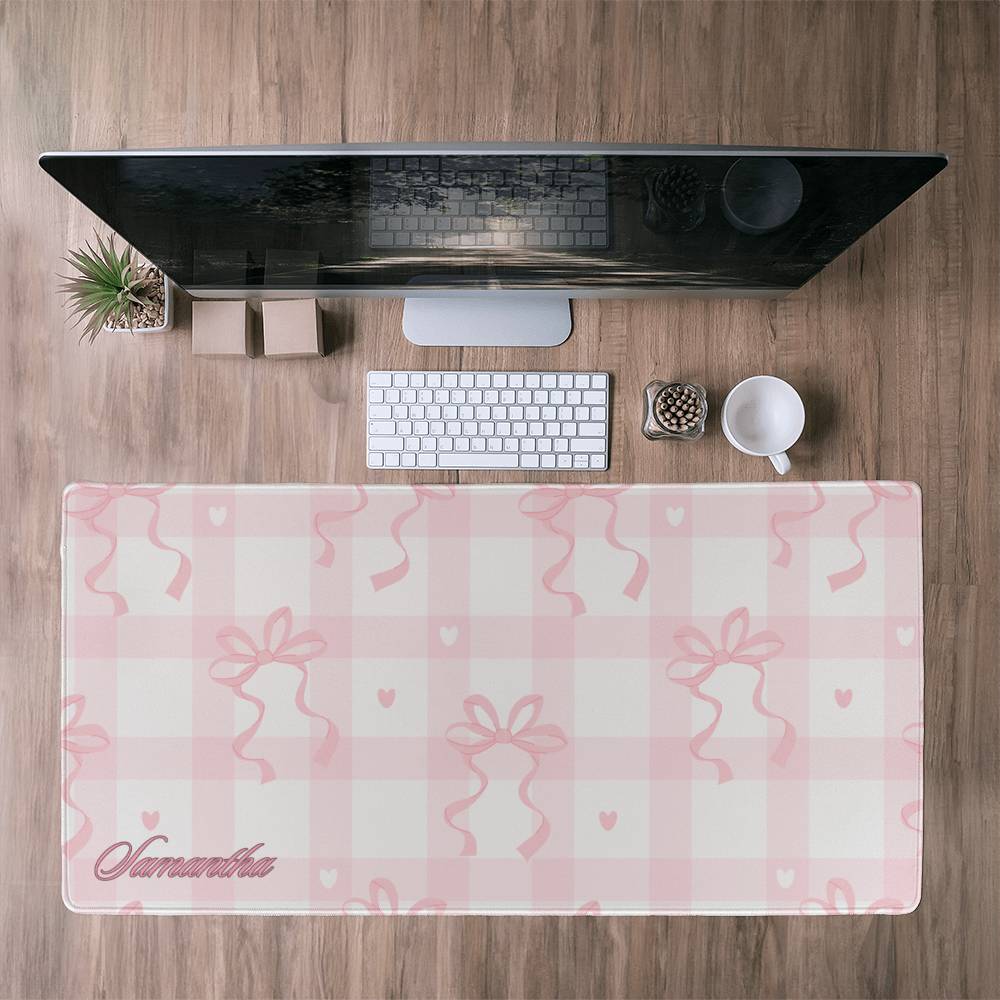 Personalized Coquette Pattern Desk Mat Pink Bow Gingham Aesthetic Desk Pad Y2K Coquette Room Decor Deskmat