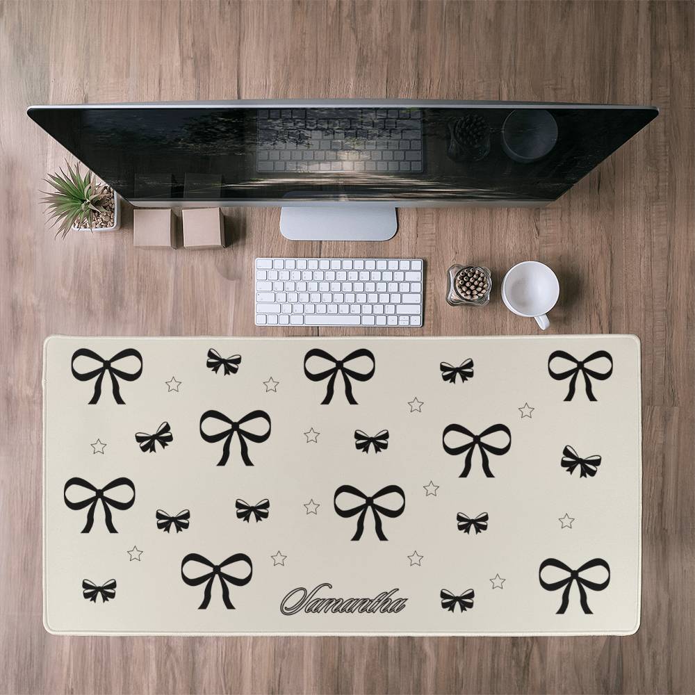 Personalized Coquette Pattern Desk Mat Black Bow Aesthetic Desk Pad Y2K Coquette Room Decor Deskmat