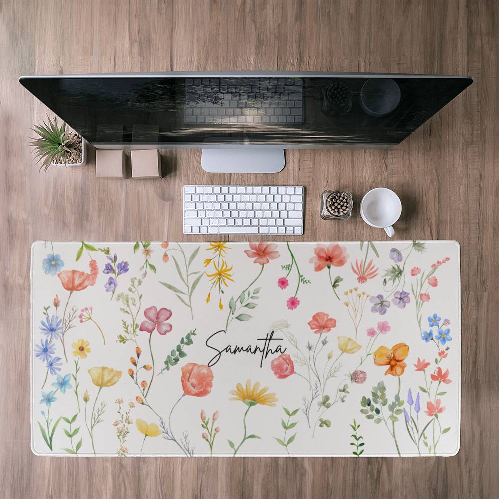 Personalized Wildflower Desk Mat, Cottagecore xxl desk mat, Floral Desk Mat Custom large mouse pad