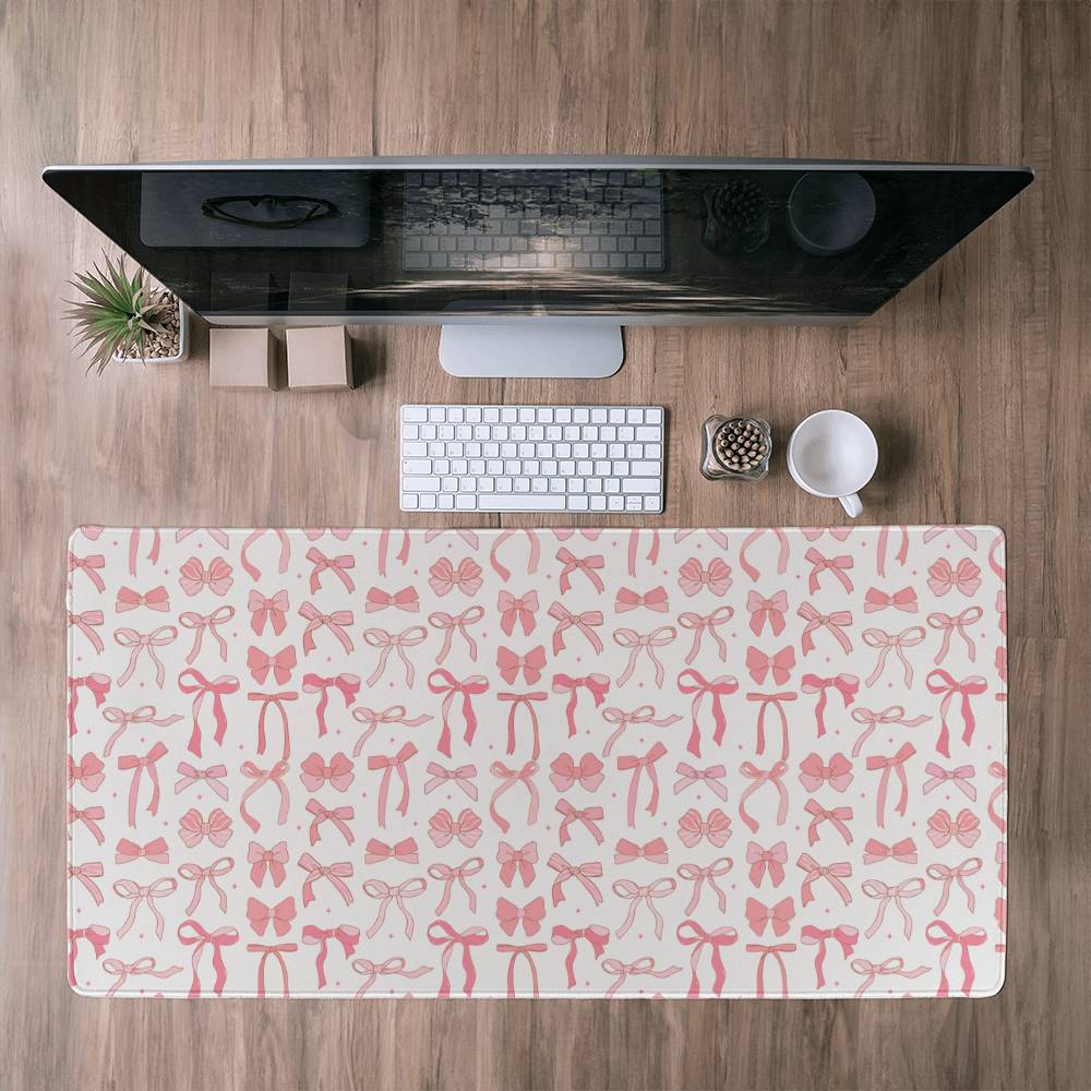 Coquette Pattern Desk Mat Pink Bow Aesthetic Desk Pad Y2K Coquette Room Decor Deskmat