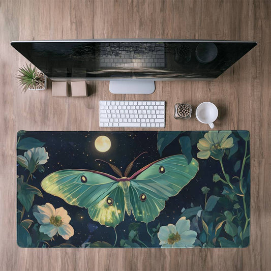 Celestial Luna Moth Deskmat Cottagecore Celestial Luna Moth Desk Mat, Whimsigoth Mouse pad