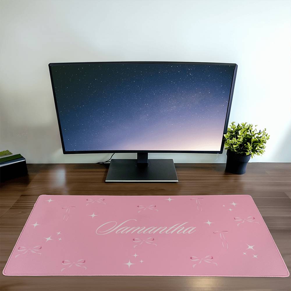 Personalized Coquette Desk Mat Pink Bow Aesthetic Desk Pad Y2K Coquette Room Decor Deskmat