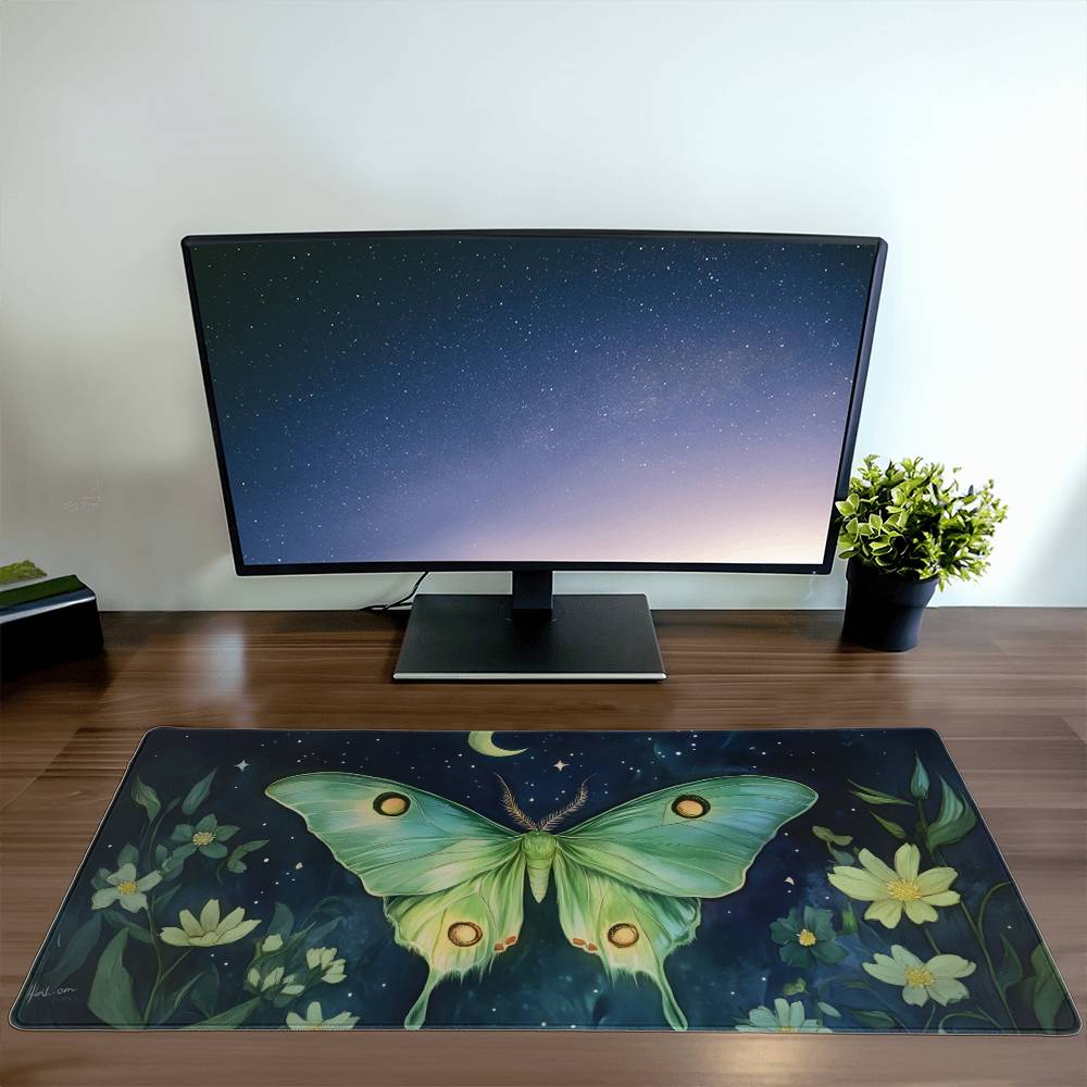 Cottagecore Celestial Luna Moth Desk Mat, Whimsigoth Mouse pad