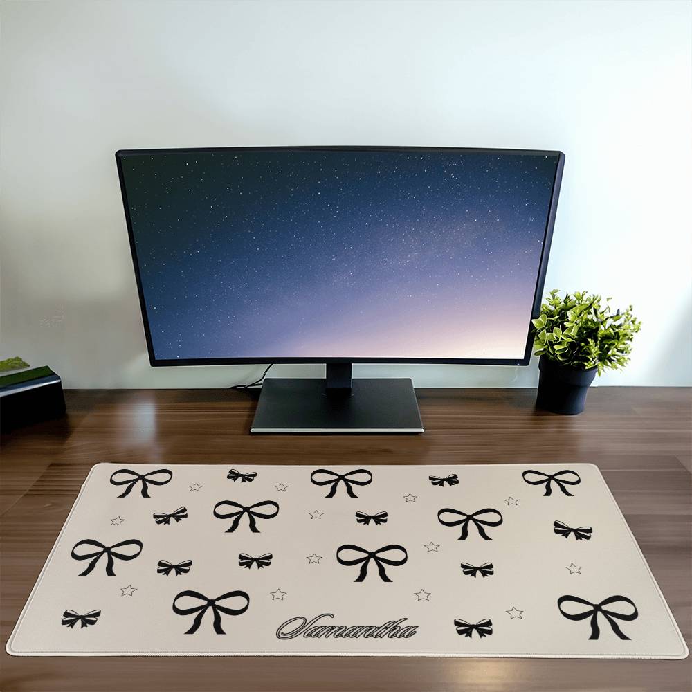 Personalized Coquette Pattern Desk Mat Black Bow Aesthetic Desk Pad Y2K Coquette Room Decor Deskmat