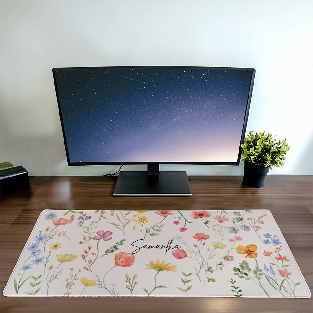 Personalized Wildflower Desk Mat, Cottagecore xxl desk mat, Floral Desk Mat Custom large mouse pad