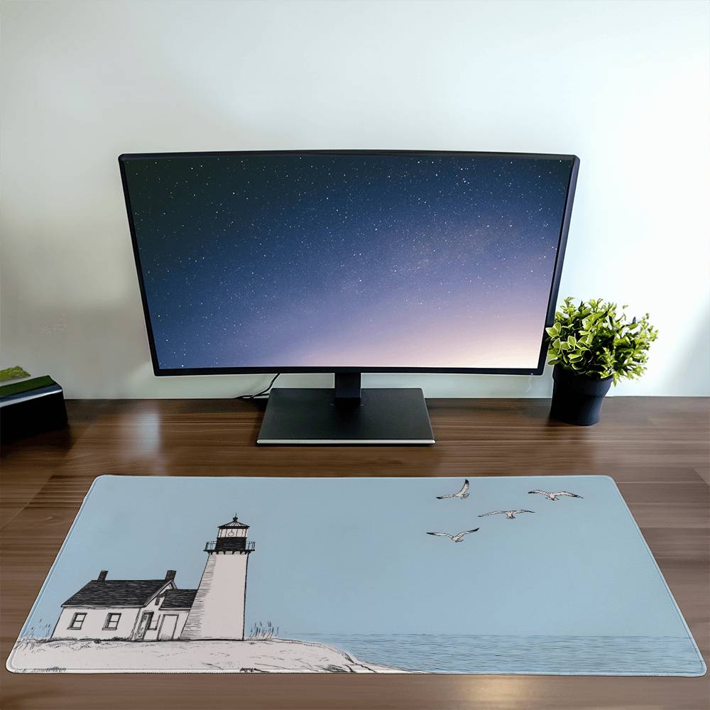 New England Decor Lighthouse Computer desk mat Nautical extra large Desk pad Beach house office decor