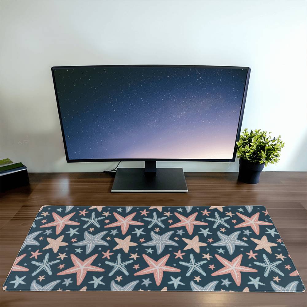 Blue Seashells Computer desk mat, Extra large mousepad,Blue Coastal office Decor