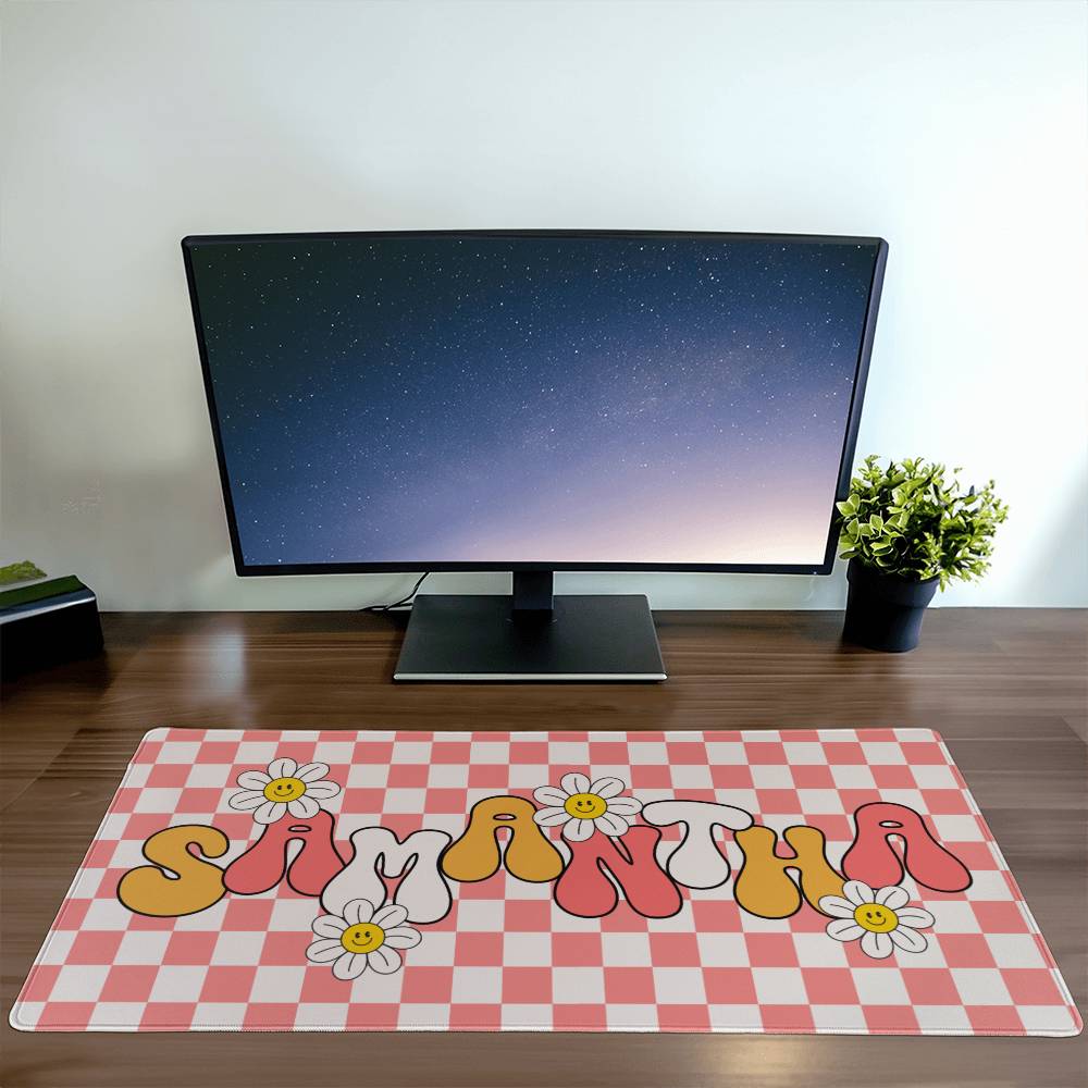 Personalized Retro Daisy Desk mat, Cute desk decor, Custom long desk pad Y2k desk accessories Large Kawaii mat large mousepad