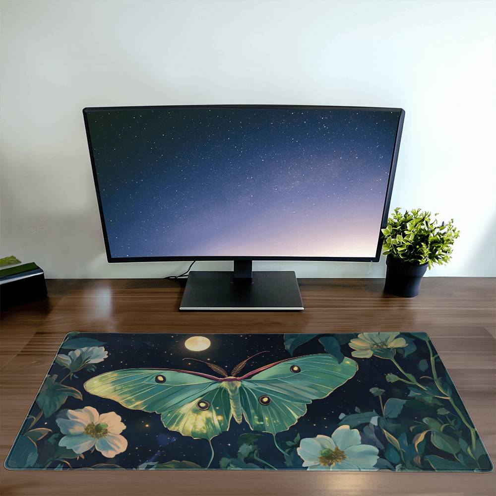 Celestial Luna Moth Deskmat Cottagecore Celestial Luna Moth Desk Mat, Whimsigoth Mouse pad