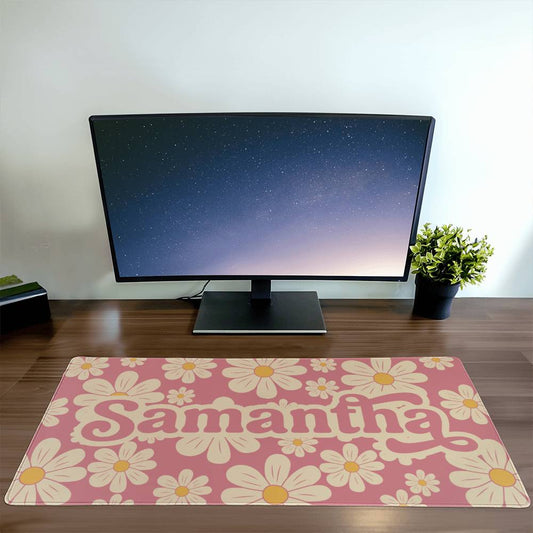 Personalized Retro Daisy Desk mat, Cute desk decor, Custom long desk pad Y2k desk accessories Large Kawaii mat large mousepad