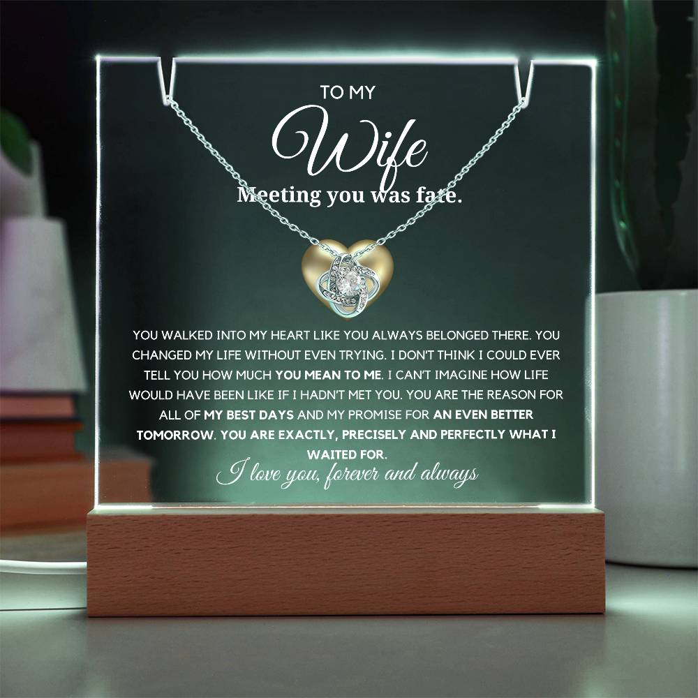 To my Wife- You are precisely what i waited for Acrylic Plaque with Loveknot Necklace