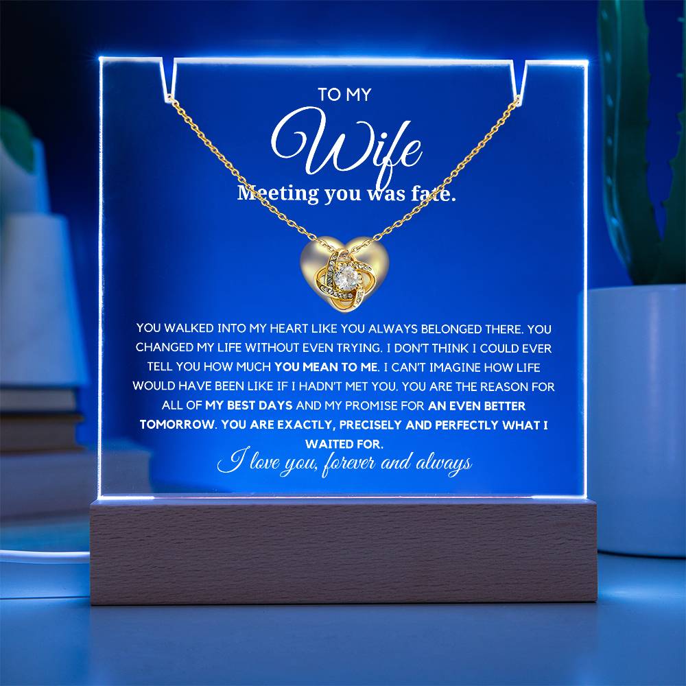 To my Wife- You are precisely what i waited for Acrylic Plaque with Loveknot Necklace