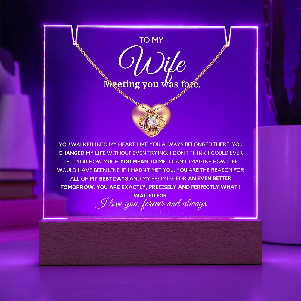 To my Wife- You are precisely what i waited for Acrylic Plaque with Loveknot Necklace