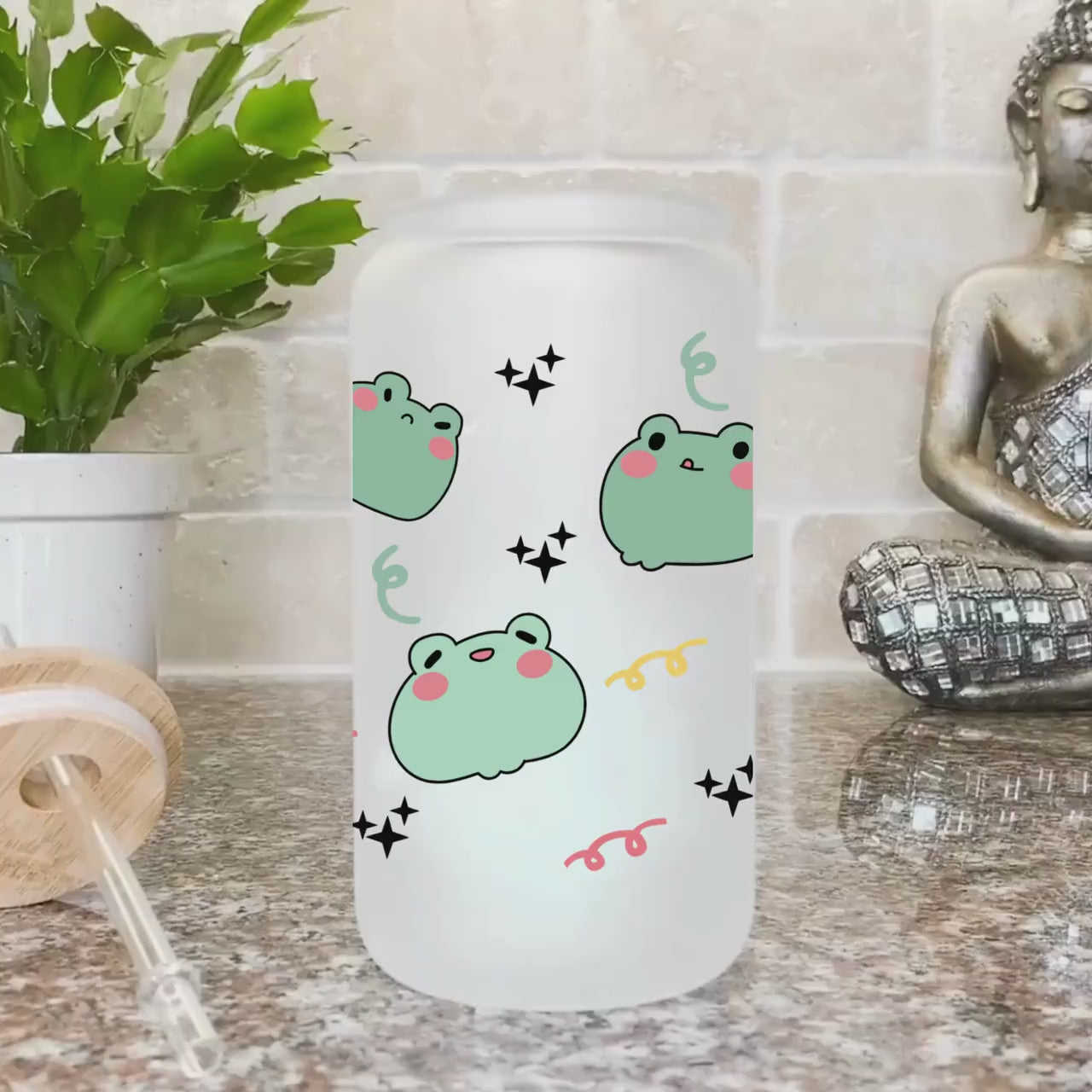 Frog Kawaii Frosted Iced Coffee Cup Funny Cute Frog Lover Gift