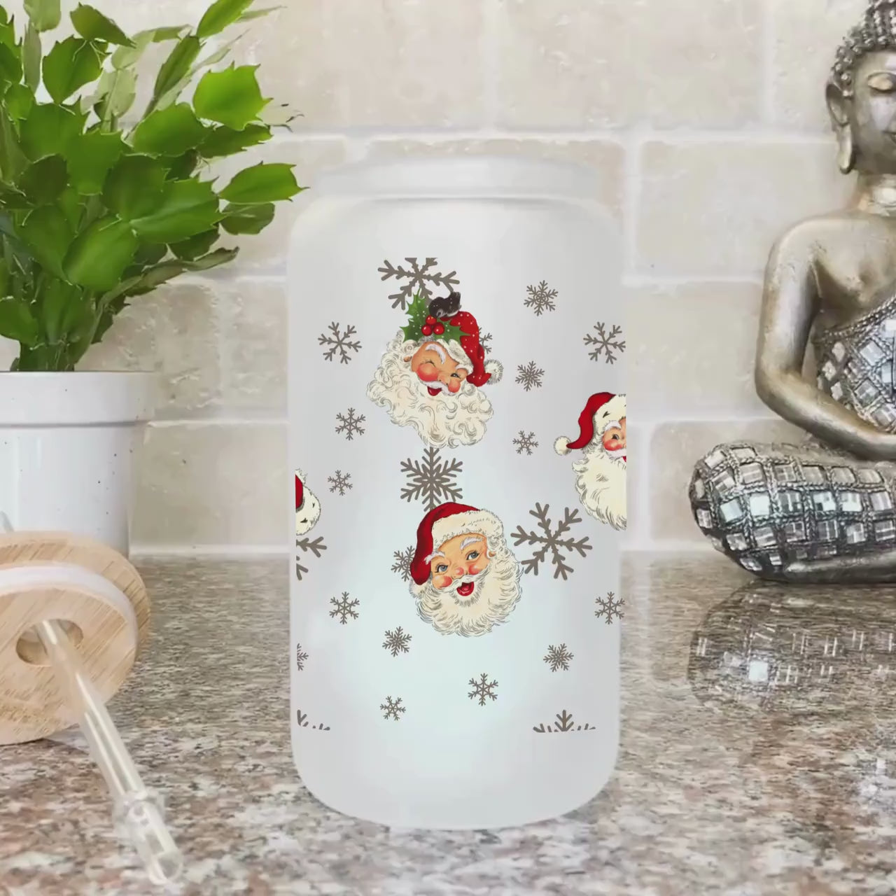 Christmas Iced Coffee Cup Xmas Frosted Tumblers Christmas party Beer Glass gift Tumbler & straw Christmas Vacation Tumbler Santa Coffee Cup